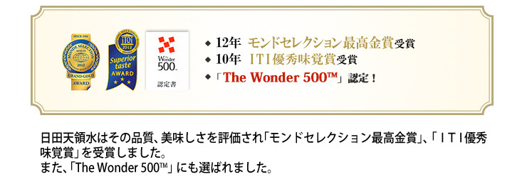 モンドセレクション最高金賞、iTQi(国際味覚審査機構、The Wonder 500