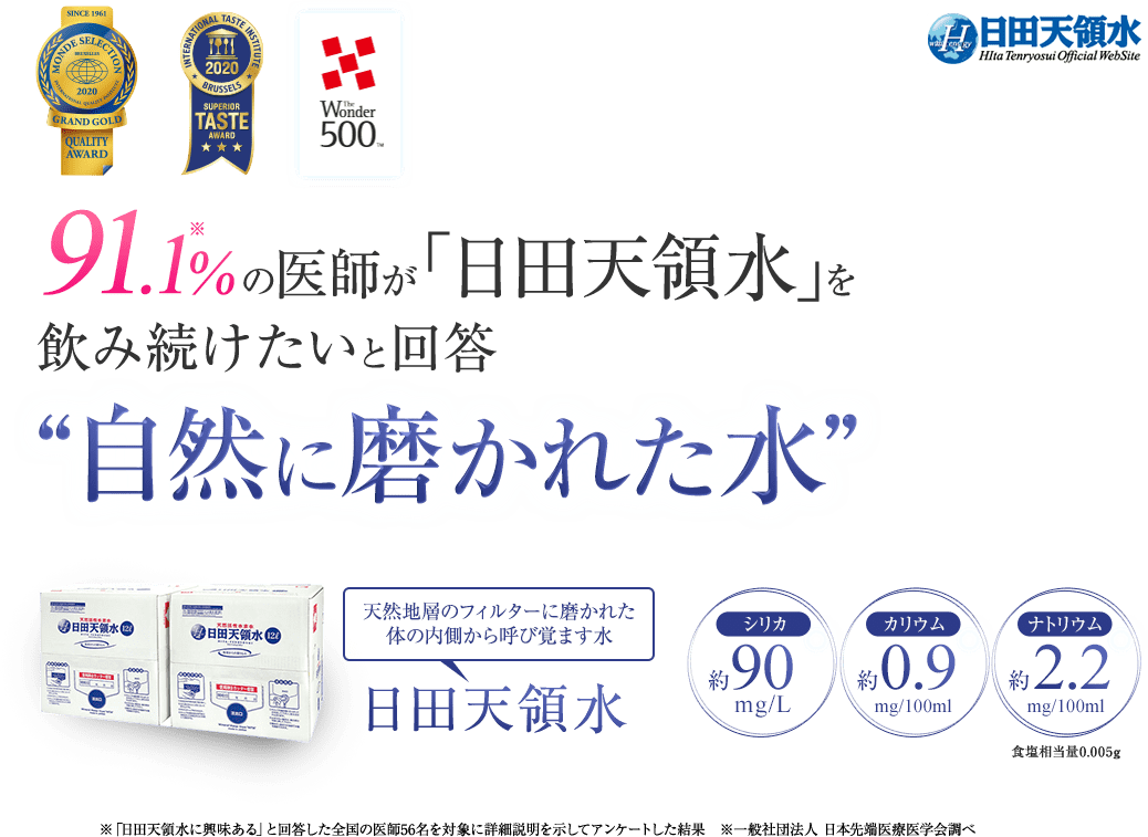 91.1%の医師が「日田天領水」を飲み続けたいと回答　“自然に磨かれた水”日田天領水