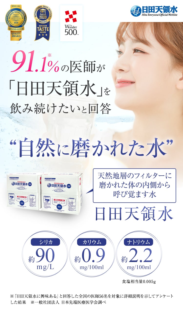 91.1%の医師が「日田天領水」を飲み続けたいと回答 “自然に磨かれた水”日田天領水